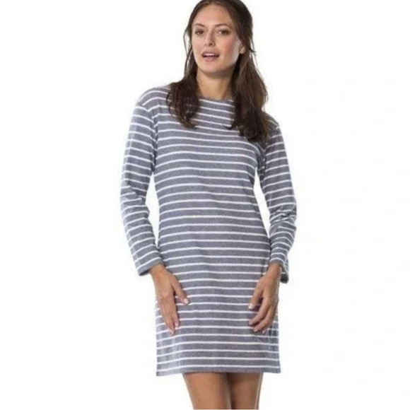Sail to Sable Textured Knit Stripe Long Sleeve Dress in Navy - Picture 1 of 8